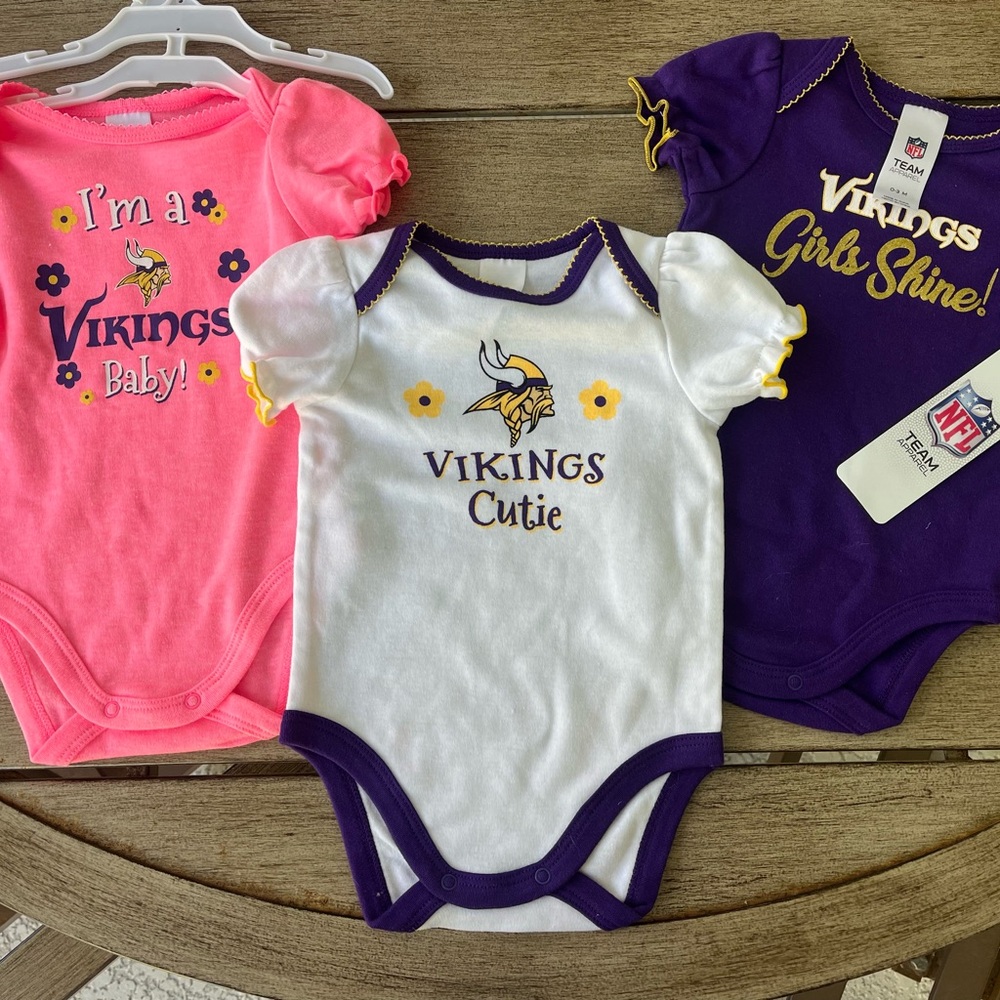 NEW NFL Vikings Baby Onesie Trio - NWT!! 0-3 mos